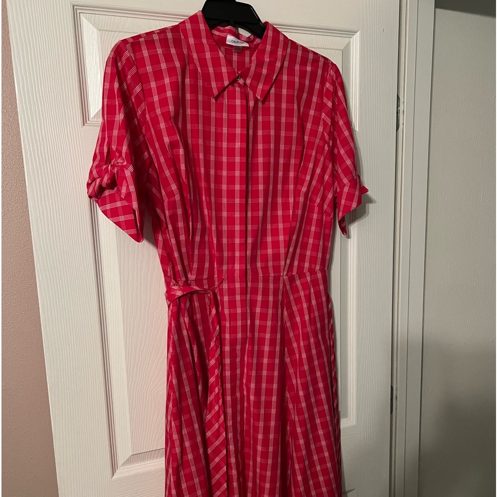 Calvin Klein, pink and white checkered dress size 14 women